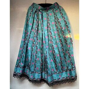 Vintage Rehli Made in Austria Womens Blue Pink Floral Pleated Midi Skirt Size 40